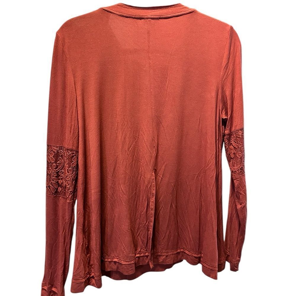 NWOT POL Plus Size Rust Color Embellished Long Sleeve Blouse Split Back - Size S - Picture 2 of 8